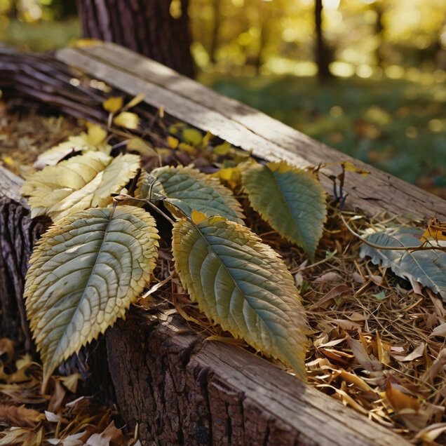 Eine Holzbank mitten im Wald.